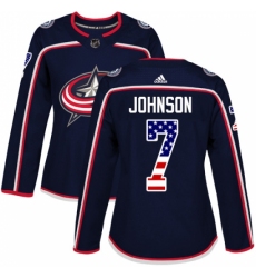 Women's Adidas Columbus Blue Jackets #7 Jack Johnson Authentic Navy Blue USA Flag Fashion NHL Jersey