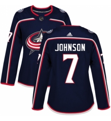 Women's Adidas Columbus Blue Jackets #7 Jack Johnson Premier Navy Blue Home NHL Jersey