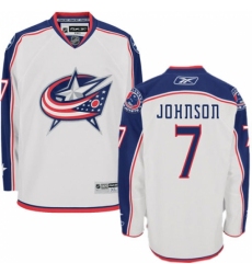 Women's Reebok Columbus Blue Jackets #7 Jack Johnson Authentic White Away NHL Jersey