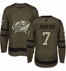 Youth Adidas Columbus Blue Jackets #7 Jack Johnson Authentic Green Salute to Service NHL Jersey