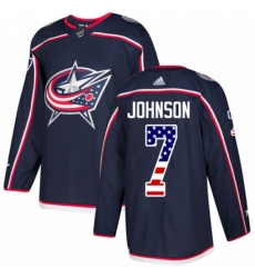 Youth Adidas Columbus Blue Jackets #7 Jack Johnson Authentic Navy Blue USA Flag Fashion NHL Jersey