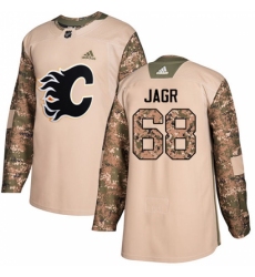 Men's Adidas Calgary Flames #68 Jaromir Jagr Authentic Camo Veterans Day Practice NHL Jersey