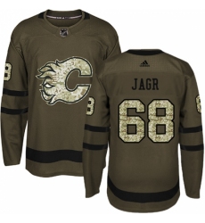 Men's Adidas Calgary Flames #68 Jaromir Jagr Authentic Green Salute to Service NHL Jersey