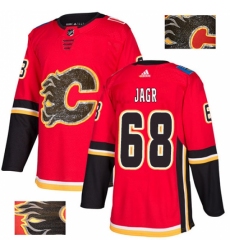 Men's Adidas Calgary Flames #68 Jaromir Jagr Authentic Red Fashion Gold NHL Jersey