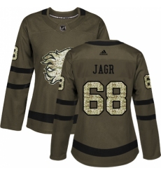 Women's Reebok Calgary Flames #68 Jaromir Jagr Authentic Green Salute to Service NHL Jersey