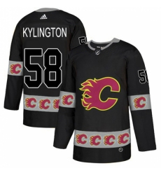 Men's Adidas Calgary Flames #58 Oliver Kylington Authentic Black Team Logo Fashion NHL Jersey