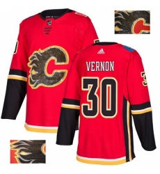 Men's Adidas Calgary Flames #30 Mike Vernon Authentic Red Fashion Gold NHL Jersey