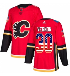 Men's Adidas Calgary Flames #30 Mike Vernon Authentic Red USA Flag Fashion NHL Jersey