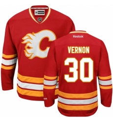 Men's Reebok Calgary Flames #30 Mike Vernon Authentic Red Third NHL Jersey