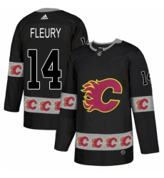 Men's Adidas Calgary Flames #14 Theoren Fleury Authentic Black Team Logo Fashion NHL Jersey