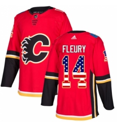 Men's Adidas Calgary Flames #14 Theoren Fleury Authentic Red USA Flag Fashion NHL Jersey