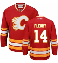 Men's Reebok Calgary Flames #14 Theoren Fleury Authentic Red Third NHL Jersey