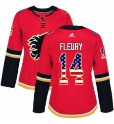 Women's Adidas Calgary Flames #14 Theoren Fleury Authentic Red USA Flag Fashion NHL Jersey