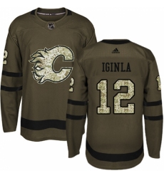 Youth Reebok Calgary Flames #12 Jarome Iginla Authentic Green Salute to Service NHL Jersey