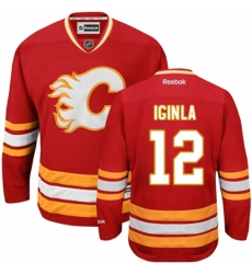 Youth Reebok Calgary Flames #12 Jarome Iginla Authentic Red Third NHL Jersey