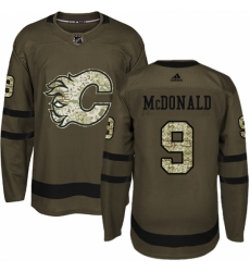 Men's Adidas Calgary Flames #9 Lanny McDonald Authentic Green Salute to Service NHL Jersey