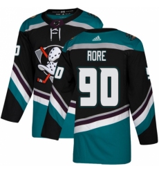 Men's Adidas Anaheim Ducks #90 Giovanni Fiore Authentic Black Teal Third NHL Jersey