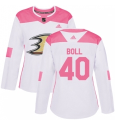 Women's Adidas Anaheim Ducks #40 Jared Boll Authentic White/Pink Fashion NHL Jersey