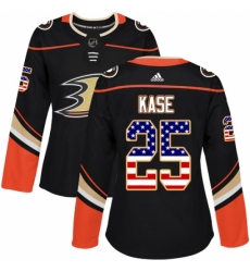 Women's Adidas Anaheim Ducks #25 Ondrej Kase Authentic Black USA Flag Fashion NHL Jersey