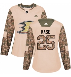 Women's Adidas Anaheim Ducks #25 Ondrej Kase Authentic Camo Veterans Day Practice NHL Jersey