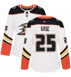 Women's Adidas Anaheim Ducks #25 Ondrej Kase Authentic White Away NHL Jersey