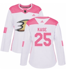 Women's Adidas Anaheim Ducks #25 Ondrej Kase Authentic White/Pink Fashion NHL Jersey