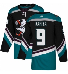 Men's Adidas Anaheim Ducks #9 Paul Kariya Authentic Black Teal Third NHL Jersey