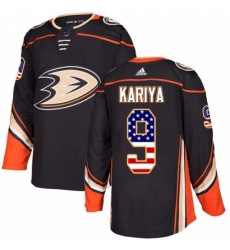 Men's Adidas Anaheim Ducks #9 Paul Kariya Authentic Black USA Flag Fashion NHL Jersey