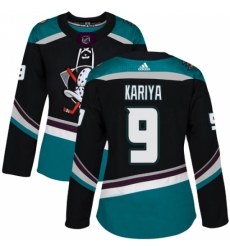 Women's Adidas Anaheim Ducks #9 Paul Kariya Authentic Black Teal Third NHL Jersey