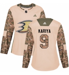 Women's Adidas Anaheim Ducks #9 Paul Kariya Authentic Camo Veterans Day Practice NHL Jersey