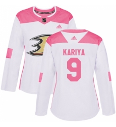 Women's Adidas Anaheim Ducks #9 Paul Kariya Authentic White/Pink Fashion NHL Jersey