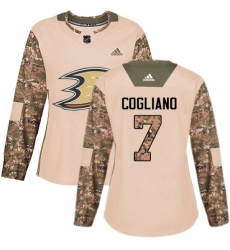 Women's Adidas Anaheim Ducks #7 Andrew Cogliano Authentic Camo Veterans Day Practice NHL Jersey