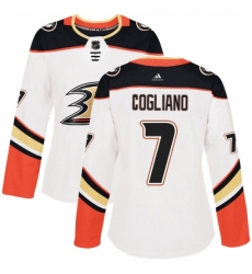 Women's Adidas Anaheim Ducks #7 Andrew Cogliano Authentic White Away NHL Jersey