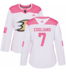 Women's Adidas Anaheim Ducks #7 Andrew Cogliano Authentic White/Pink Fashion NHL Jersey