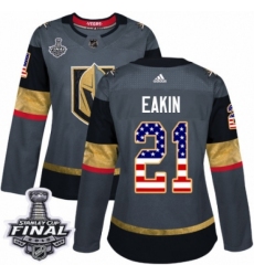 Women's Adidas Vegas Golden Knights #21 Cody Eakin Authentic Gray USA Flag Fashion 2018 Stanley Cup Final NHL Jersey