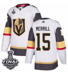 Men's Adidas Vegas Golden Knights #15 Jon Merrill Authentic White Away 2018 Stanley Cup Final NHL Jersey