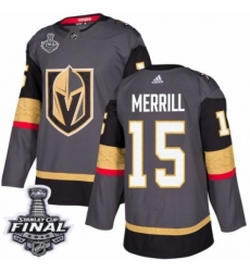 Men's Adidas Vegas Golden Knights #15 Jon Merrill Premier Gray Home 2018 Stanley Cup Final NHL Jersey