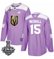Youth Adidas Vegas Golden Knights #15 Jon Merrill Authentic Purple Fights Cancer Practice 2018 Stanley Cup Final NHL Jersey