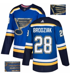 Men's Adidas St. Louis Blues #28 Kyle Brodziak Authentic Royal Blue Fashion Gold NHL Jersey