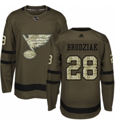 Men's Adidas St. Louis Blues #28 Kyle Brodziak Premier Green Salute to Service NHL Jersey