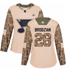 Women's Adidas St. Louis Blues #28 Kyle Brodziak Authentic Camo Veterans Day Practice NHL Jersey