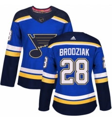 Women's Adidas St. Louis Blues #28 Kyle Brodziak Authentic Royal Blue Home NHL Jersey