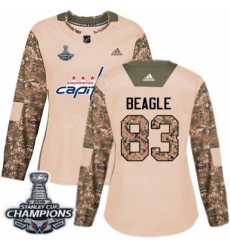 Women's Adidas Washington Capitals #83 Jay Beagle Authentic Camo Veterans Day Practice 2018 Stanley Cup Final Champions NHL Jersey