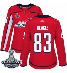 Women's Adidas Washington Capitals #83 Jay Beagle Authentic Red Home 2018 Stanley Cup Final Champions NHL Jersey