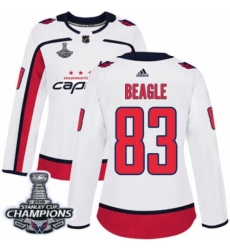 Women's Adidas Washington Capitals #83 Jay Beagle Authentic White Away 2018 Stanley Cup Final Champions NHL Jersey