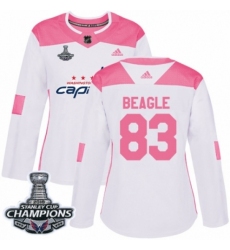 Women's Adidas Washington Capitals #83 Jay Beagle Authentic White Pink Fashion 2018 Stanley Cup Final Champions NHL Jersey