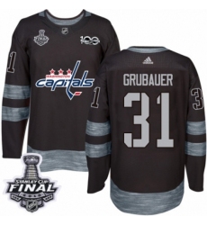 Men's Adidas Washington Capitals #31 Philipp Grubauer Authentic Black 1917-2017 100th Anniversary 2018 Stanley Cup Final NHL Jersey