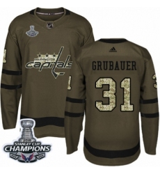 Men's Adidas Washington Capitals #31 Philipp Grubauer Authentic Green Salute to Service 2018 Stanley Cup Final Champions NHL Jersey