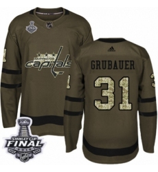 Men's Adidas Washington Capitals #31 Philipp Grubauer Authentic Green Salute to Service 2018 Stanley Cup Final NHL Jersey