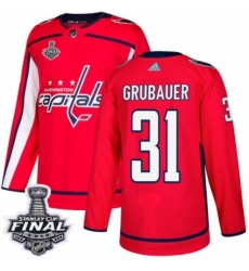 Men's Adidas Washington Capitals #31 Philipp Grubauer Premier Red Home 2018 Stanley Cup Final NHL Jersey